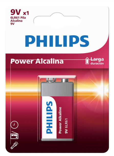 Batería Philips Alcalina 6lr61p1b 9v Rectangular 1 Unidad Batería Philips Alcalina 6lr61p1b 9v Rectangular 1 Unidad